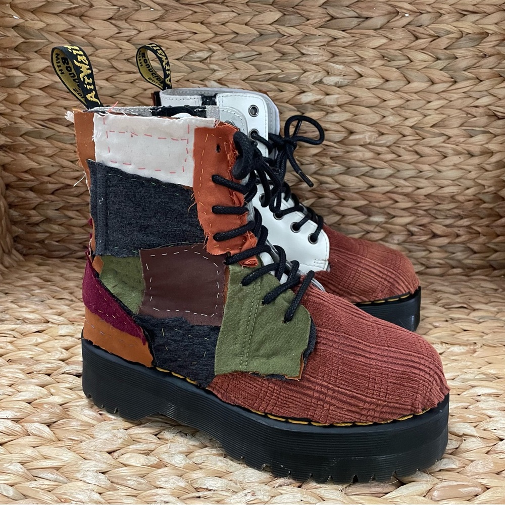 Dr. Martens Custom Jadon Platform Smooth White Leather Mixed Tile Patchwork Boot - Picture 6 of 13